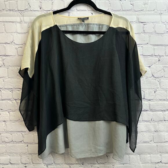 Eileen Fisher Tops - Eileen Fisher Colorblock Silk Georgette Cape Style Pullover Blouse Women's Small
